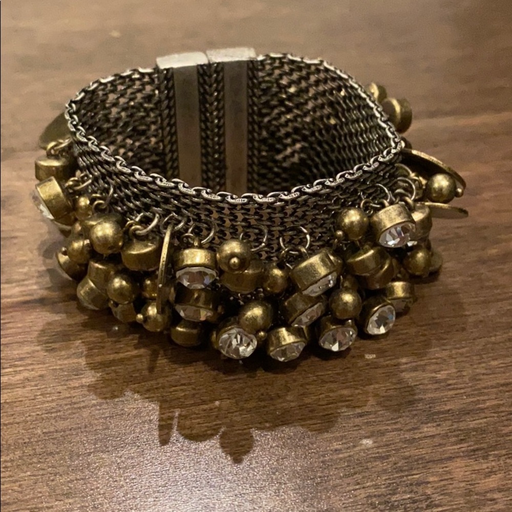 Anthropologie silver mesh bangle with rhinestones
